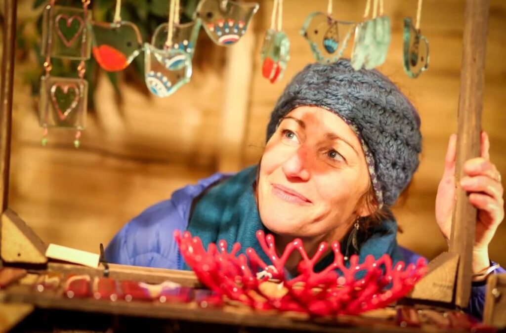 Christmas festival stalls beside Whitby harbour